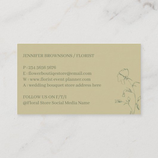 セージ金ゴールド植物用手押し花 名刺 (裏面)