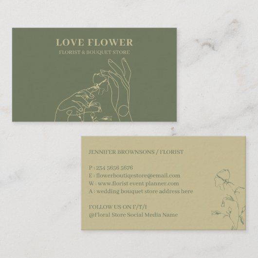 セージ金ゴールド植物用手押し花 名刺 (正面/裏面)