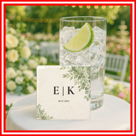 セージ離れグリーモノグラム結婚ズ ストーンコースター