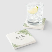 セージ離れグリーモノグラム結婚ズ ストーンコースター (横)