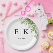 セージ離れグリーモノグラム結婚ズ ペーパープレート (パーティー)