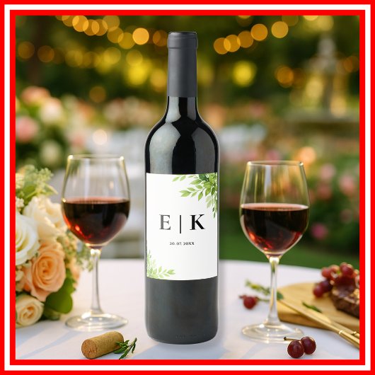 セージ離れグリーモノグラム結婚ズ ワインラベル