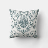 セージ青と白のダマスクの花のパタエレガントーン クッション (裏面)