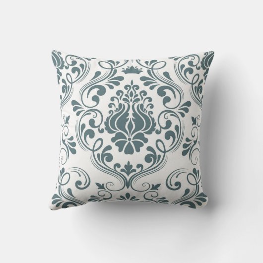 セージ青と白のダマスクの花のパタエレガントーン クッション (裏面)
