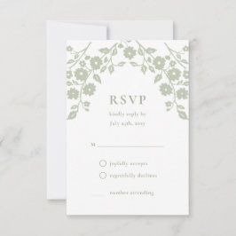 セージ魅力的グリーンフォーク花シンプルフローラ 出欠カード