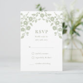 セージ魅力的グリーンフォーク花シンプルフローラ 出欠カード (スタンド正面)