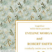 セージ魅力的グリーン金ゴールドユーカリ結婚式の招待 招待状