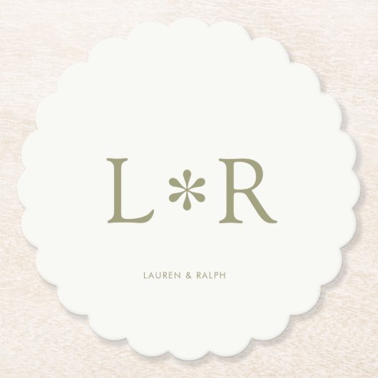 セージ&アイボリーシンプルシックカップル ペーパーコースター (正面)