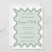 セージ ウェービー ボーダー 婚約パーティー 招待状 (正面)