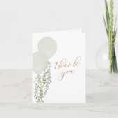 セージ ウォーターカラー バルーン ツイン ボーイズ ベビーシャワー サンキューカード (正面)