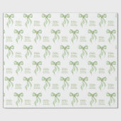 セージ ウォーターカラー リボン パーソナライズド ブライダル シャワー ラッピングペーパー (フラット)