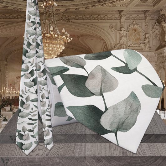 セージ&エメラルドグリーン結婚ユーカリ ネクタイ