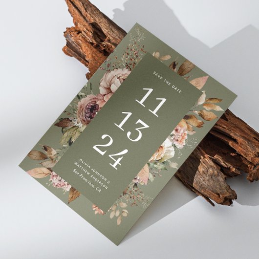 セージ オリーブグリーン ウェディング | エレガント フラワーズ アーシー セーブザデート