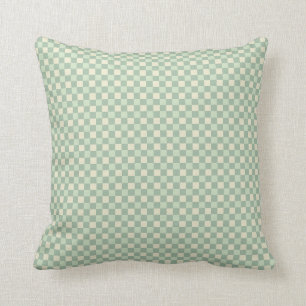 セージ&クリームチェック枕16x16 クッション