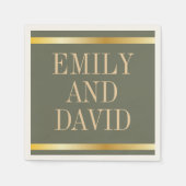 セージ・グリーンとゴールデンモダン結婚ズ スタンダードカクテルナプキン (正面)