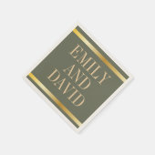 セージ・グリーンとゴールデンモダン結婚ズ スタンダードカクテルナプキン (角)