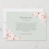 セージ・グリーンとピンク結婚フローラ サンキューカード (正面)