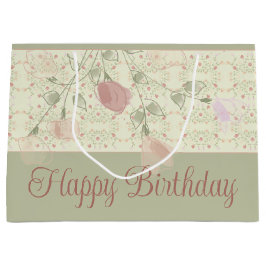 セージ・グリーンとピンク ラージペーパーバッグ