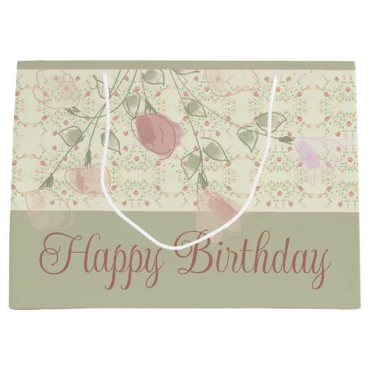 セージ・グリーンとピンク ラージペーパーバッグ (正面)