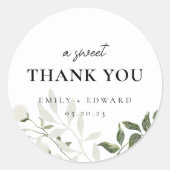 セージ・グリーンとホワイトフローラ結婚ズ・サンキュー ラウンドシール (正面)