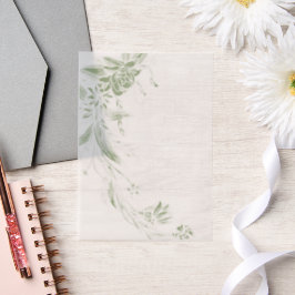 セージ・グリーンとホワイト・フローラ・ガーランド結婚ズ ベラム紙招待状