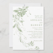 セージ・グリーンとホワイト・フローラ・ガーランド結婚ズ 招待状 (正面)