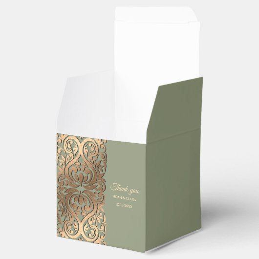 セージ・グリーンと結婚金ゴールドのエレガント使用 フェイバーボックス (オープン)