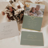 セージ・グリーンと金ゴールド結婚ズ 箔招待状