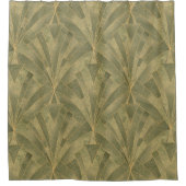 セージ・グリーンと金ゴールド・アールデコ・パターン シャワーカーテン (正面)