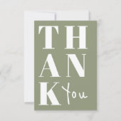セージ・グリーンスタイリッシュホワイトはっきりしたミニマ結婚リスト サンキューカード (正面)