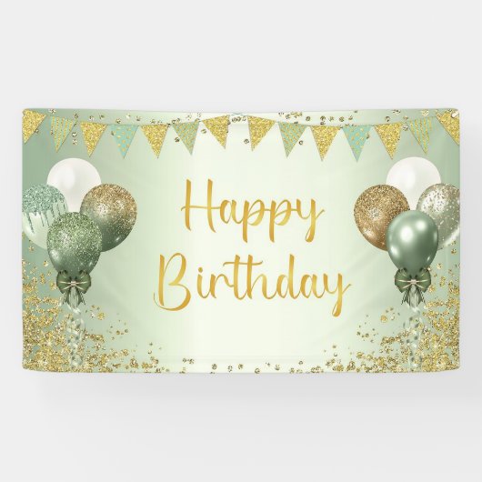 セージ・グリーンハッピーバースデーの女性用デコレーション 横断幕 (横)