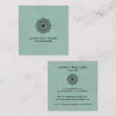 セージ – グリーンフェイクリネン&ブラックマンダラ スクエア名刺 (正面/裏面)