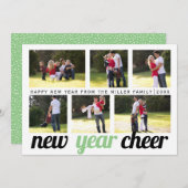 セージ、グリーンブラック新年応援6枚の写真コラージュ シーズンカード (正面/裏面)