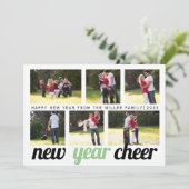 セージ、グリーンブラック新年応援6枚の写真コラージュ シーズンカード (スタンド正面)