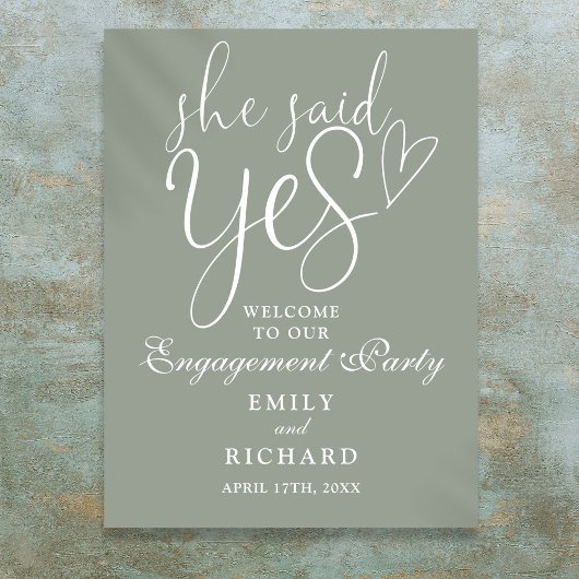 セージ・グリーン彼女はYes婚約歓迎サインを述べた ポスター
