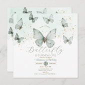 セージ・グリーン我々の小さな蝶は1回を回している 招待状 (正面/裏面)
