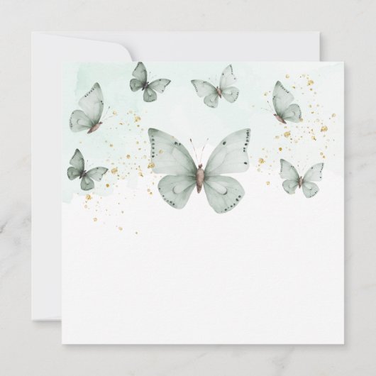 セージ・グリーン我々の小さな蝶は1回を回している 招待状 (裏面)