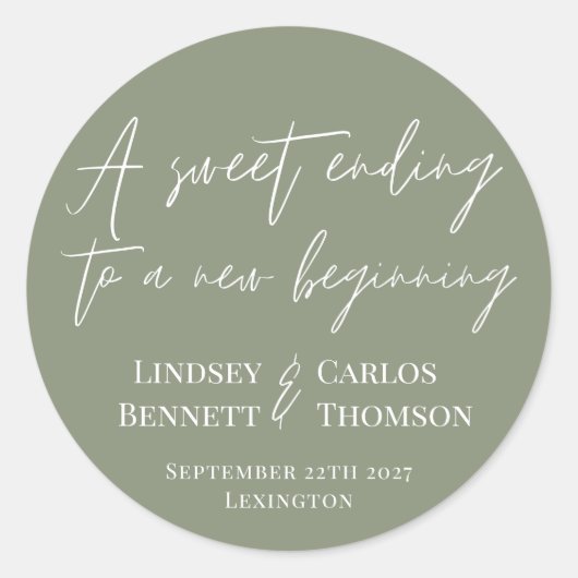セージ・グリーン新しい始まりに甘い終わり ラウンドシール (正面)