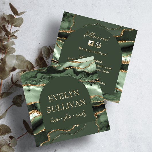 セージ・グリーン瑪瑙およびアーチ・ビジネス・カード スクエア名刺