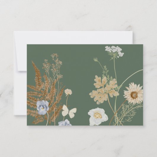 セージ・グリーン結婚の3ディナーのワイルドフラワー 出欠カード (裏面)