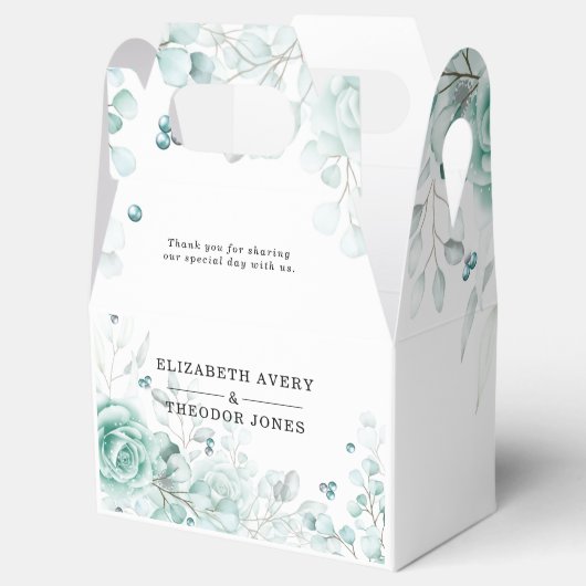 セージ・グリーン結婚フローラパーソナライズされた フェイバーボックス (オープン)