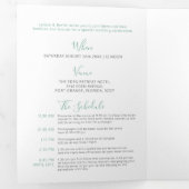 セージ・グリーン結婚・ホワイト・リトル・ハートズ・オールインワン 三つ折り招待状 (内部最初)