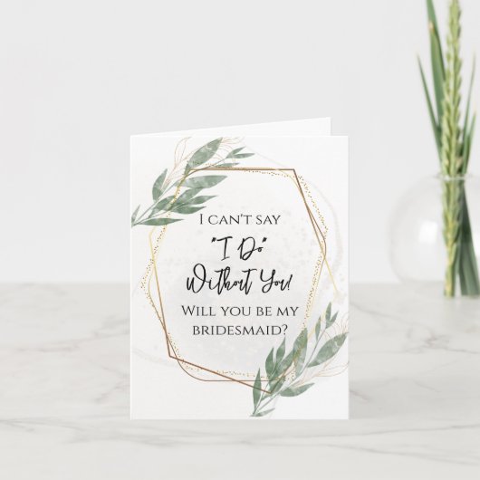 セージ・グリーン金ゴールドフローラ私の花嫁になってくれるか？ サンキューカード (正面)