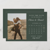 セージ・グリーン9月のカレンダー写真保存日 招待状 (正面/裏面)