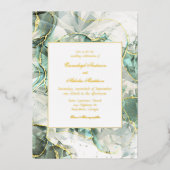 セージ・グリーン・アベンチュリン結婚クリスタル 箔招待状 (正面)