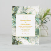 セージ・グリーン・アベンチュリン結婚クリスタル 箔招待状 (立ち正面)