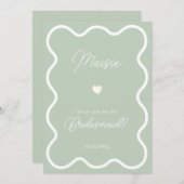 セージ・グリーン・ウェーブーは私の花嫁の提案になる 招待状 (正面/裏面)