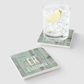 セージ・グリーン・オリーブ・パステル抽象芸術モノグラムモダン ストーンコースター (横)