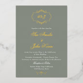 セージ・グリーン・クラシック・モノグラ結婚ム病 箔招待状 (正面)