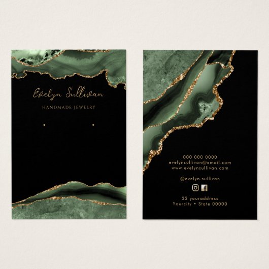 セージ・グリーン・ゲートジュエリー・ディスプレイ・カード (正面&裏面)